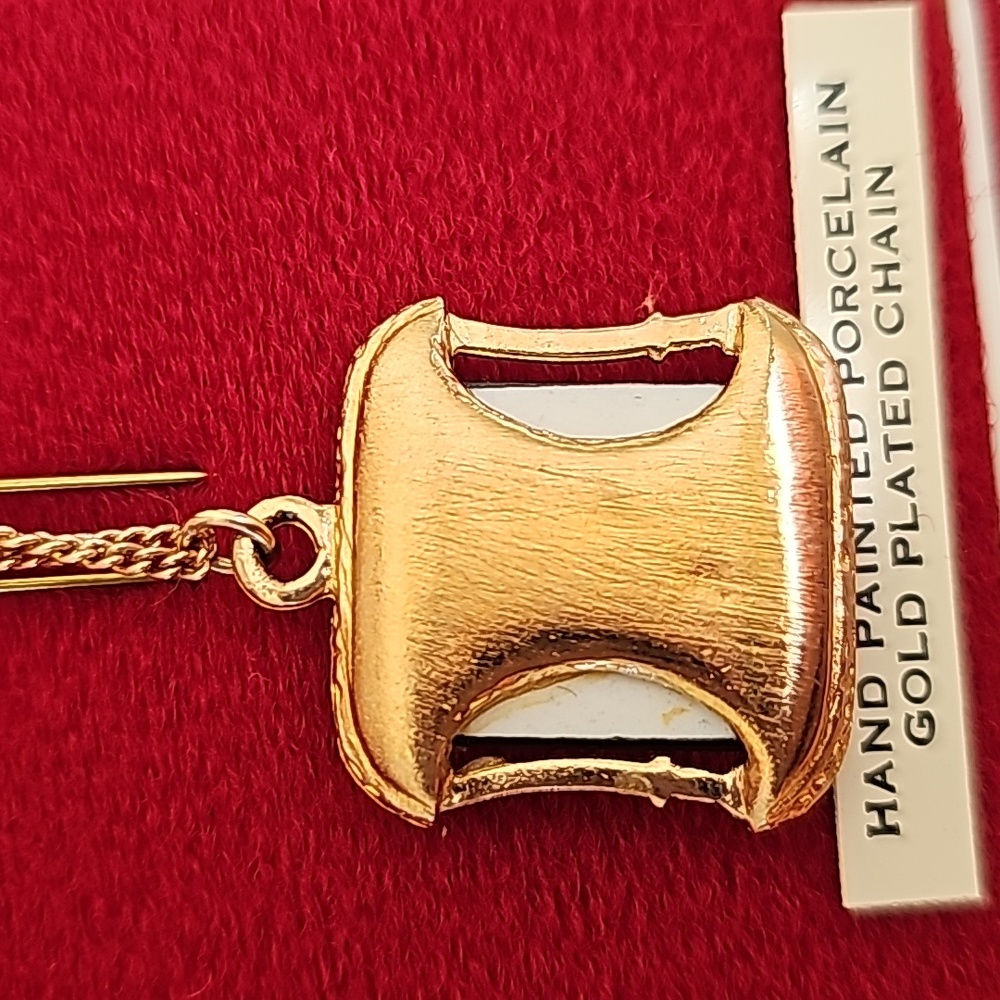 Vintage Stratton Arita Hand Painted Porcelain Gold Plated Chain Necklace - Picture 10 of 10